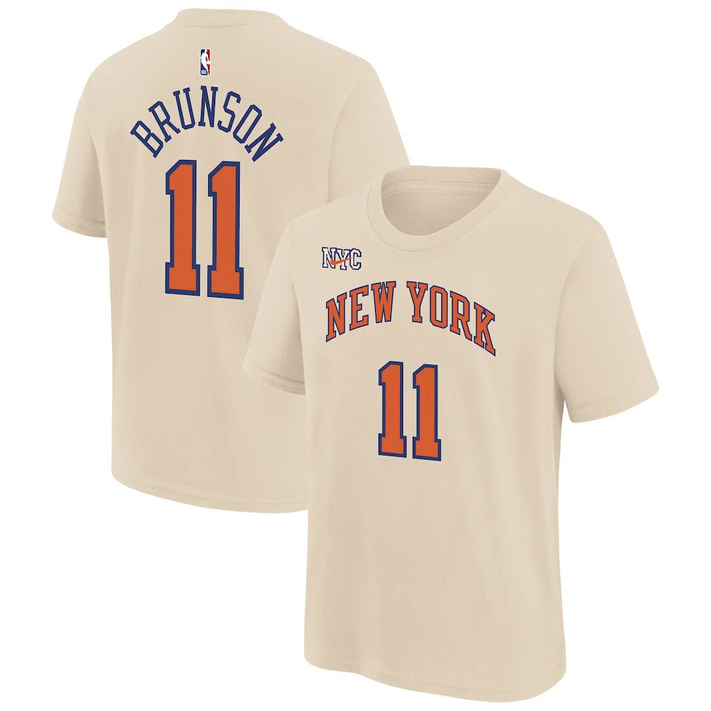 Jalen Brunson New York Knicks Youth 2025/26 City Edition Name & Number T-Shirt Cream - Nike