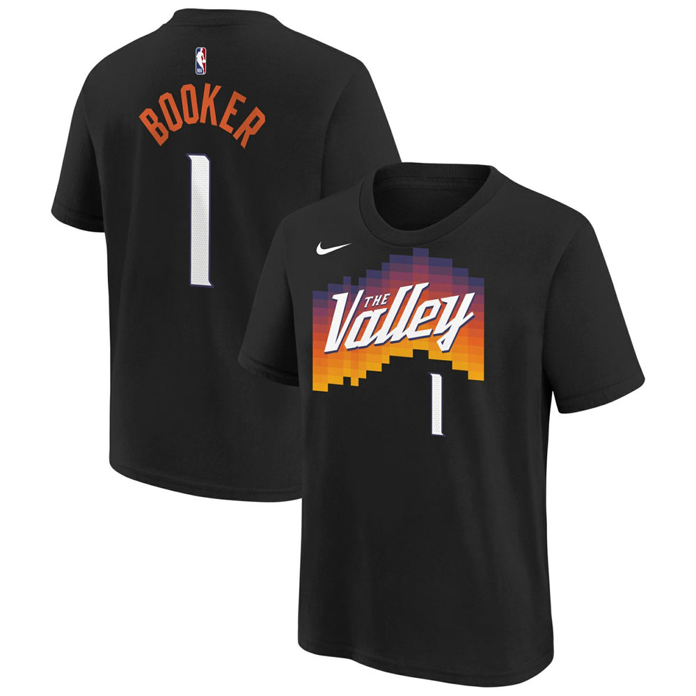 Devin Booker Phoenix Suns Youth 2025/26 City Edition Name & Number T-Shirt Black - Nike