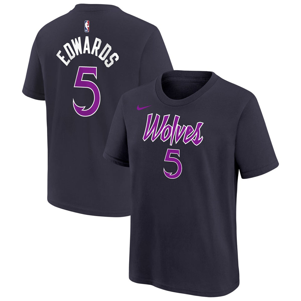 Anthony Edwards Minnesota Timberwolves Youth 2025/26 City Edition Name & Number T-Shirt Purple - Nike