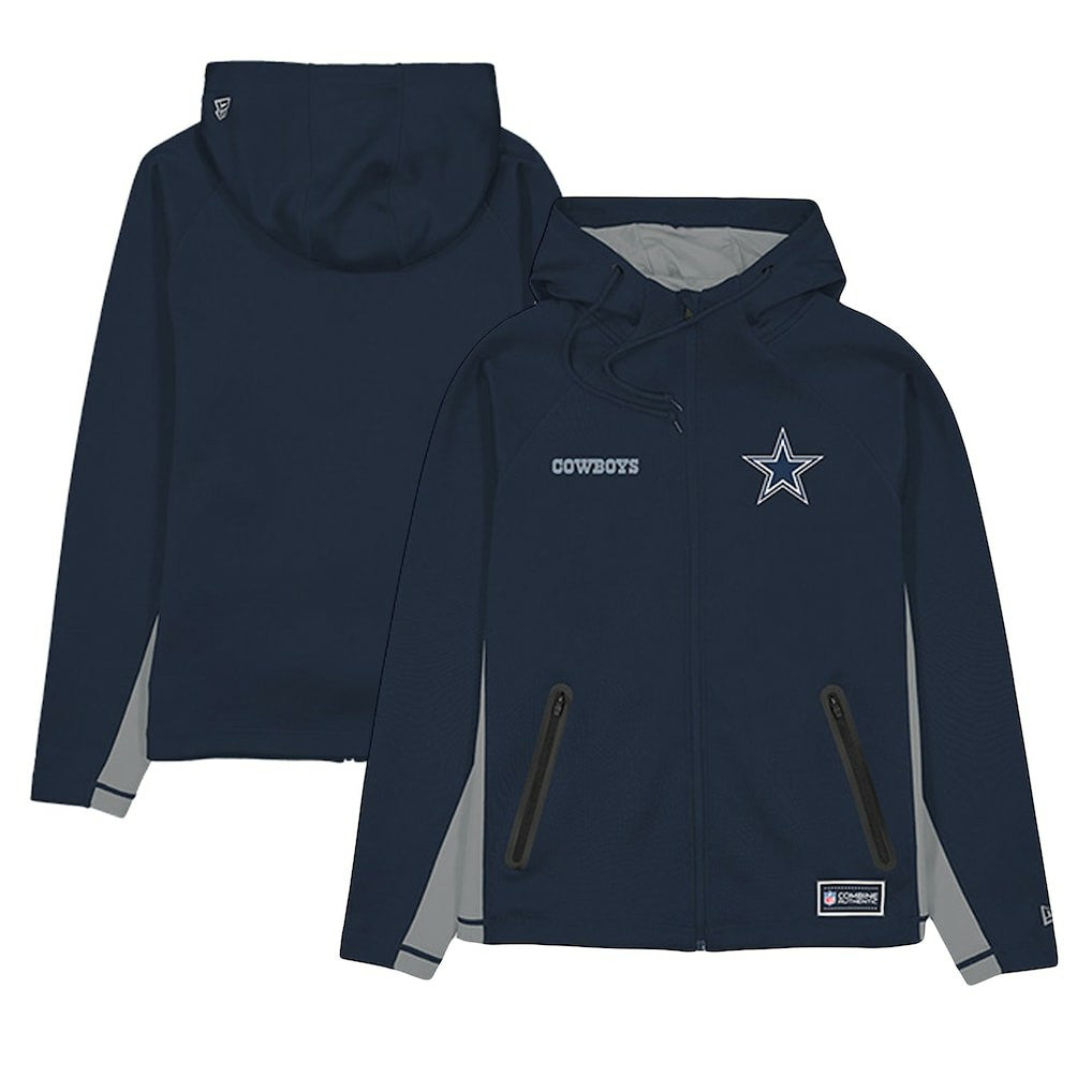 Dallas Cowboys New Era Combine Authentic Raglan Scuba Full-Zip Hoodie - Navy Hoodies