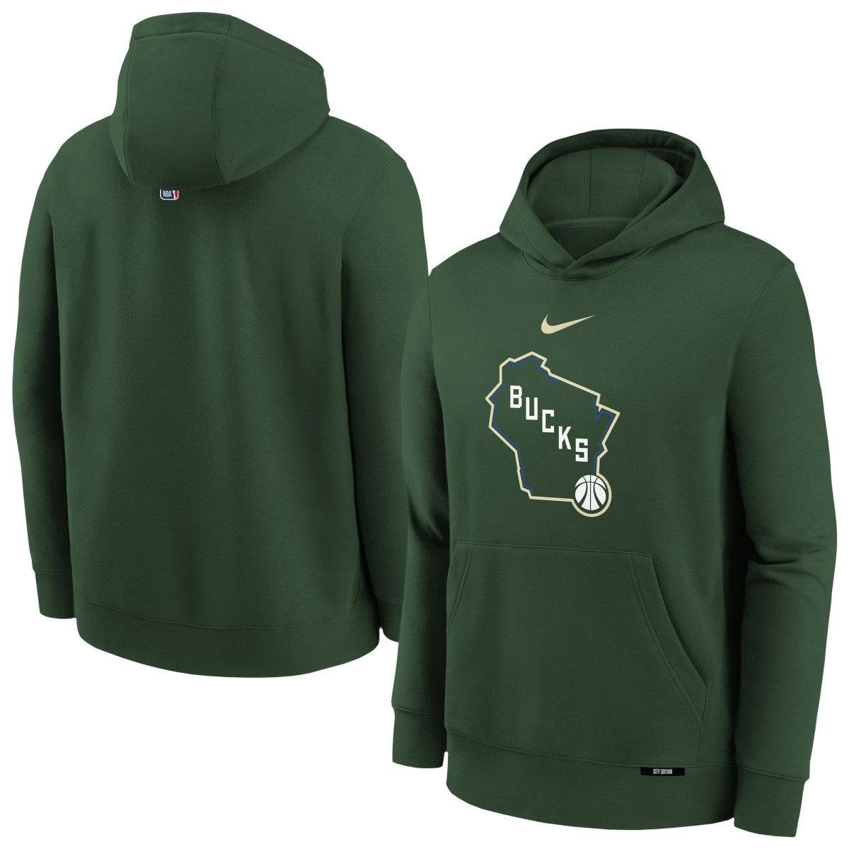 Milwaukee Bucks Youth 2025/26 City Edition Club Fleece Pullover Hoodie Hunter Green - Nike