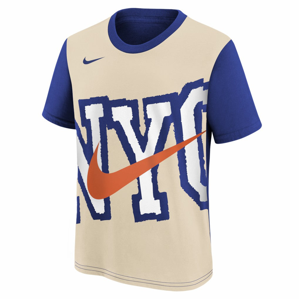New York Knicks Youth 2025/26 City Edition Max90 T-Shirt Light Beige/Blue - Nike