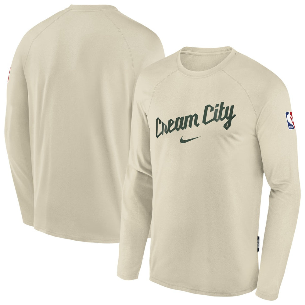 Milwaukee Bucks Youth 2025/26 City Edition Dri-Fit Long Sleeve Game Top White - Nike