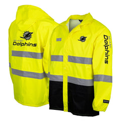 Miami Dolphins Hi-Vis Safety Waterproof Rainshell Full-Zip Hooded Jacket - Yellow Jackets