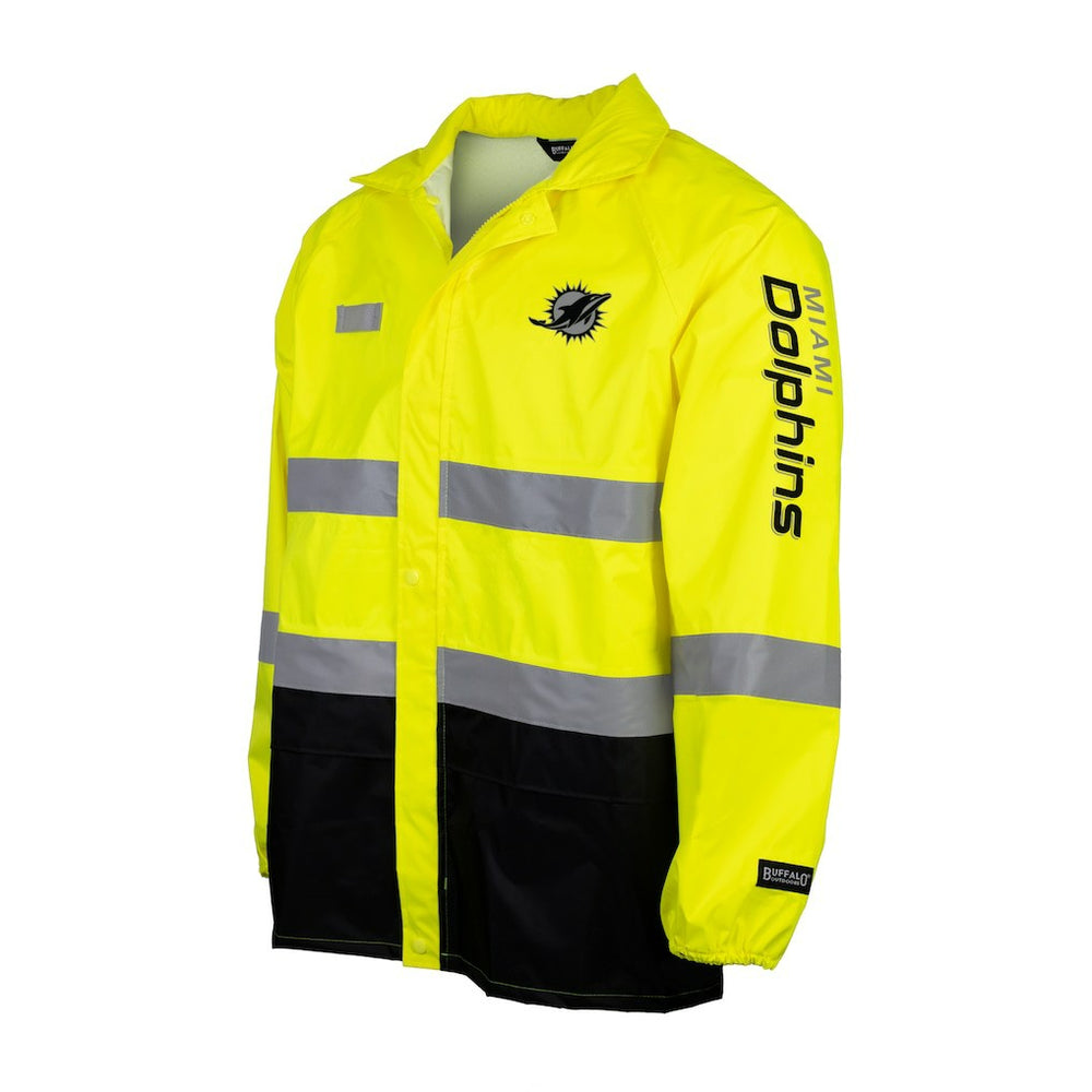 Miami Dolphins Hi-Vis Safety Waterproof Rainshell Full-Zip Hooded Jacket - Yellow Jackets