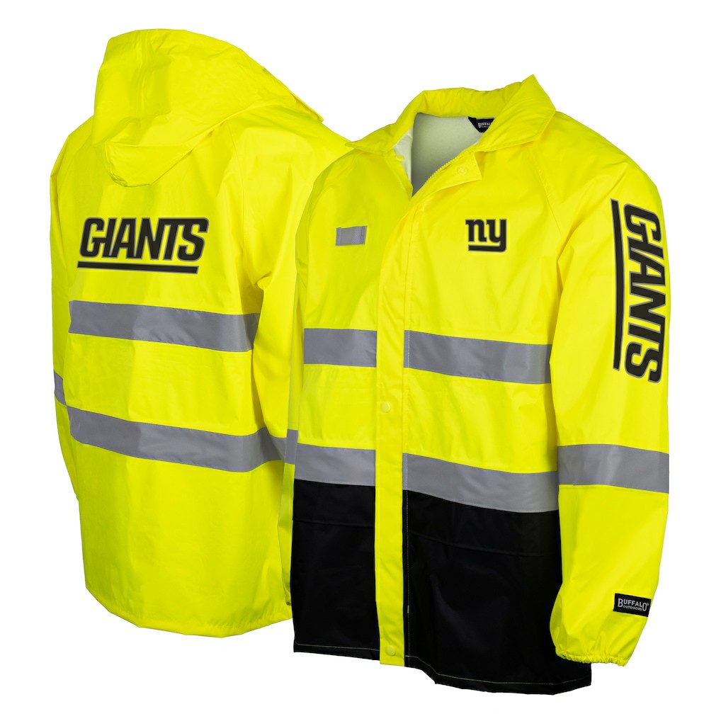 New York Giants Hi-Vis Safety Waterproof Rainshell Full-Zip Hooded Jacket - Yellow Jackets