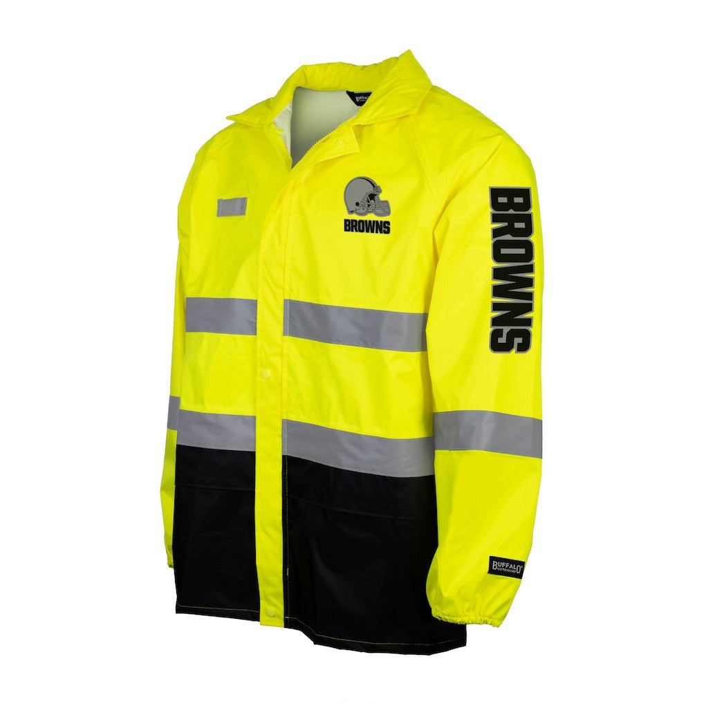 Cleveland Browns Hi-Vis Safety Waterproof Rainshell Full-Zip Hooded Jacket - Yellow Jackets