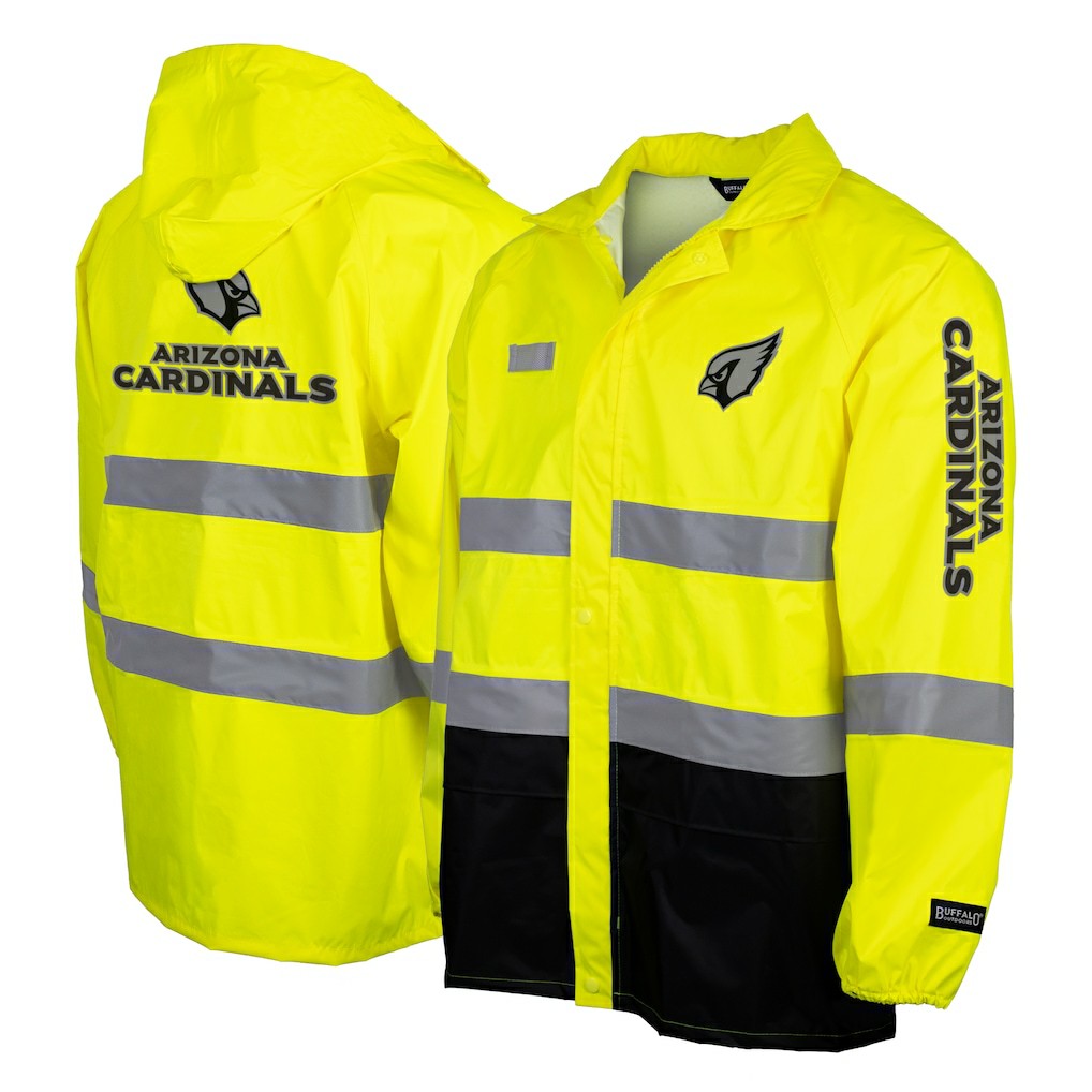 Arizona Cardinals Hi-Vis Safety Waterproof Rainshell Full-Zip Hooded Jacket - Yellow Jackets