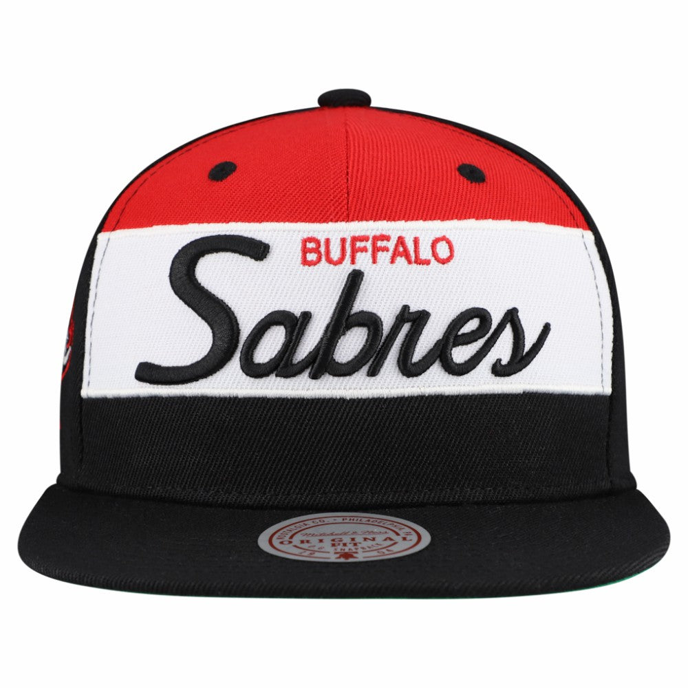 Buffalo Sabres Mitchell & Ness Retro Script Colorblock Snapback Hat - Black | US 202950556