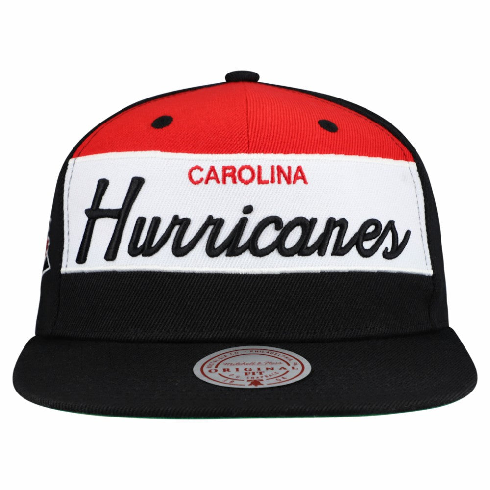 Carolina Hurricanes Mitchell & Ness Retro Script Colorblock Snapback Hat - Black | US 202950557