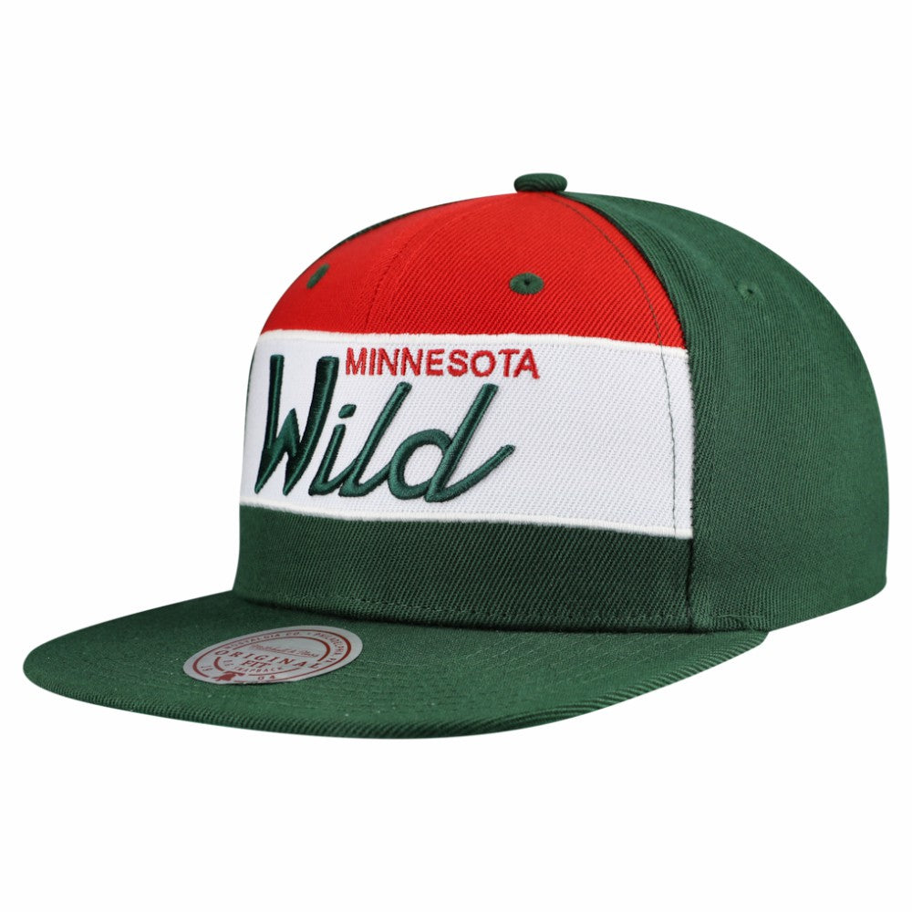 Minnesota Wild Mitchell & Ness Retro Script Colorblock Snapback Hat - Green | US 202950561