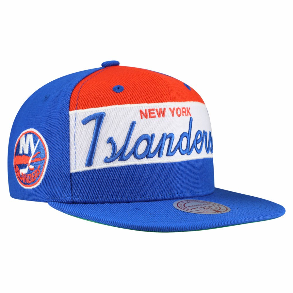 New York Islanders Mitchell & Ness Retro Script Colorblock Snapback Hat - Royal | US 202950562