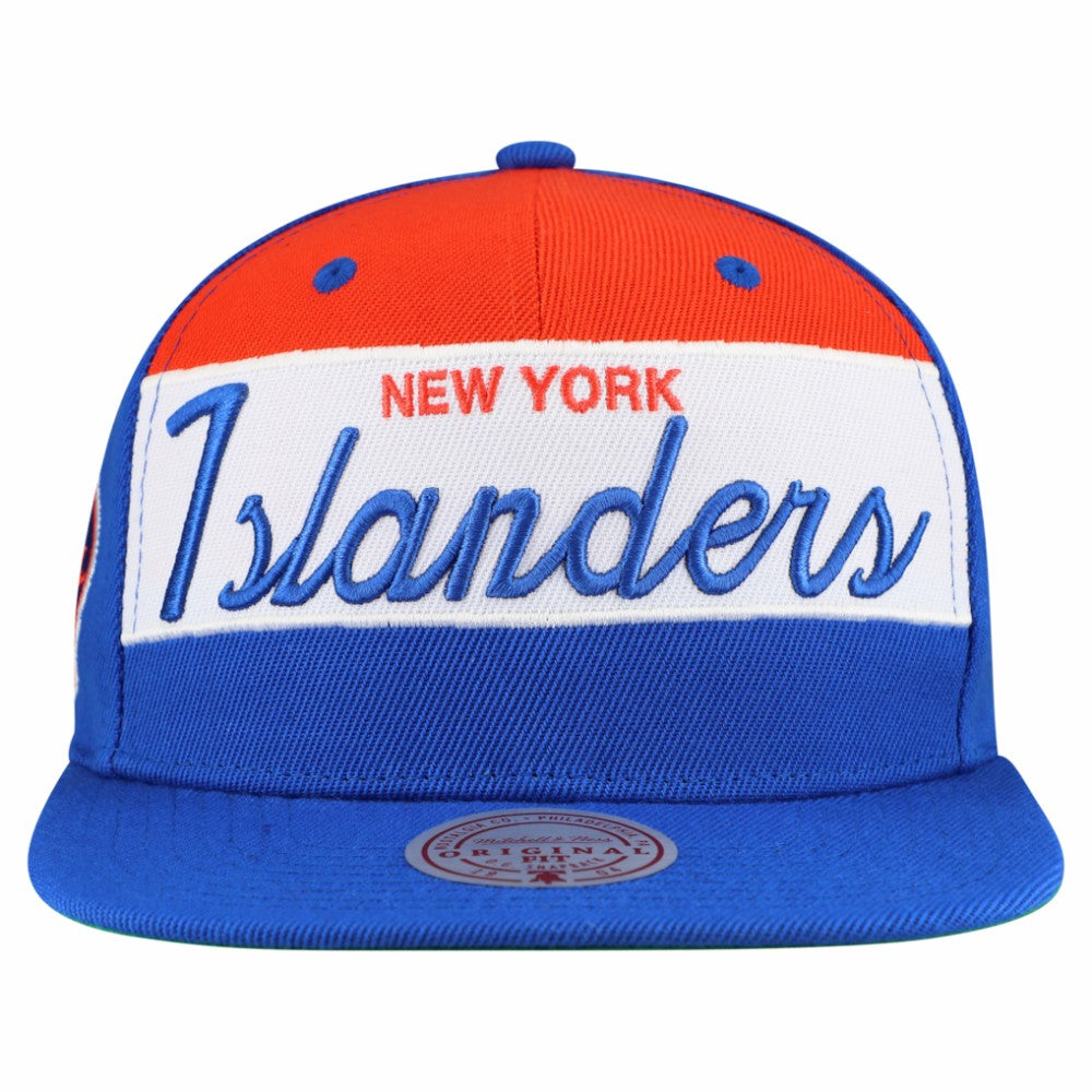New York Islanders Mitchell & Ness Retro Script Colorblock Snapback Hat - Royal | US 202950562