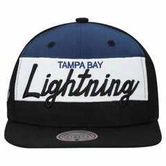 Tampa Bay Lightning Mitchell & Ness Retro Script Colorblock Snapback Hat - Black | US 202950563