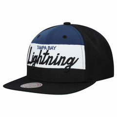Tampa Bay Lightning Mitchell & Ness Retro Script Colorblock Snapback Hat - Black | US 202950563