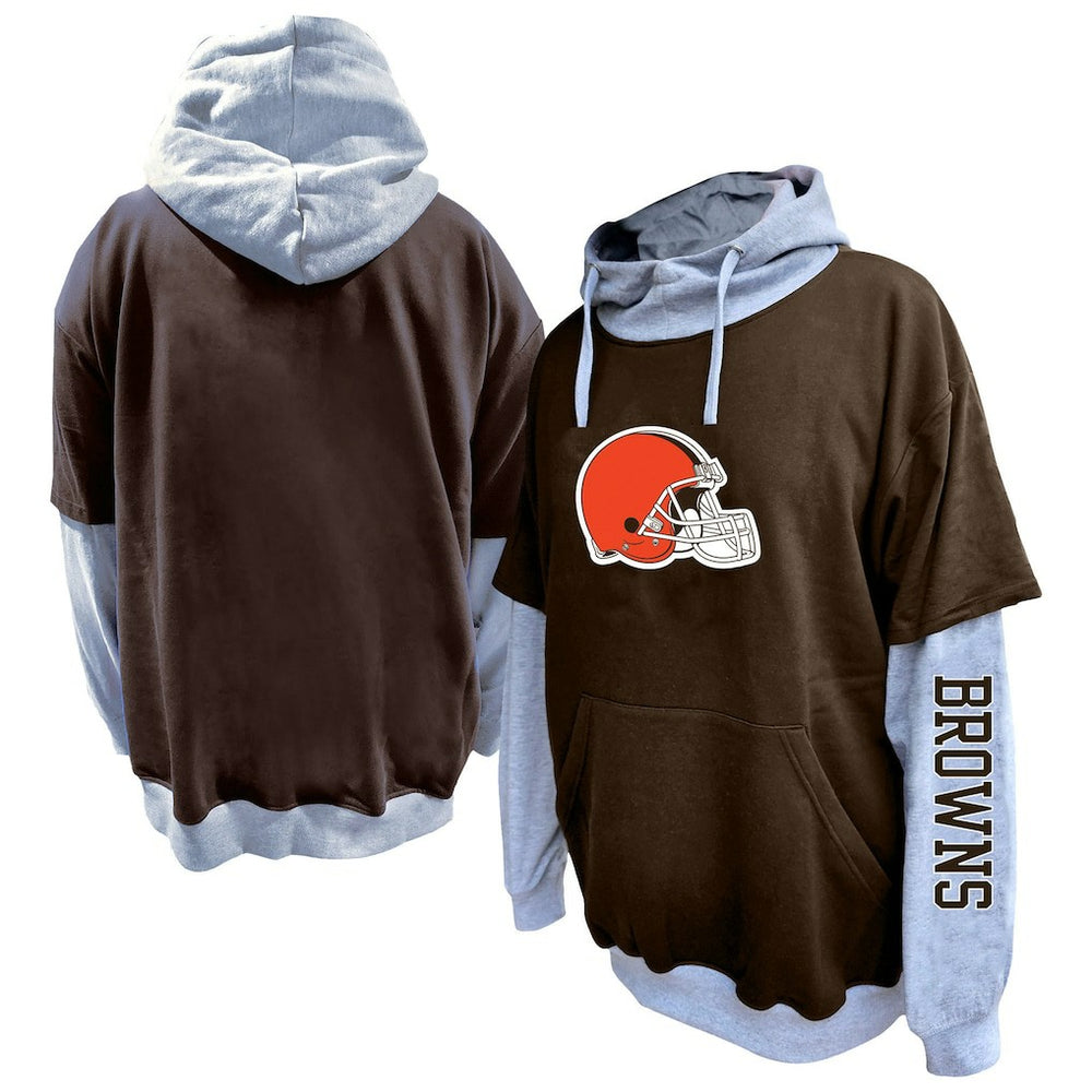 Cleveland Browns Big & Tall Twofer Pullover Hoodie - Brown/Heather Gray Hoodies