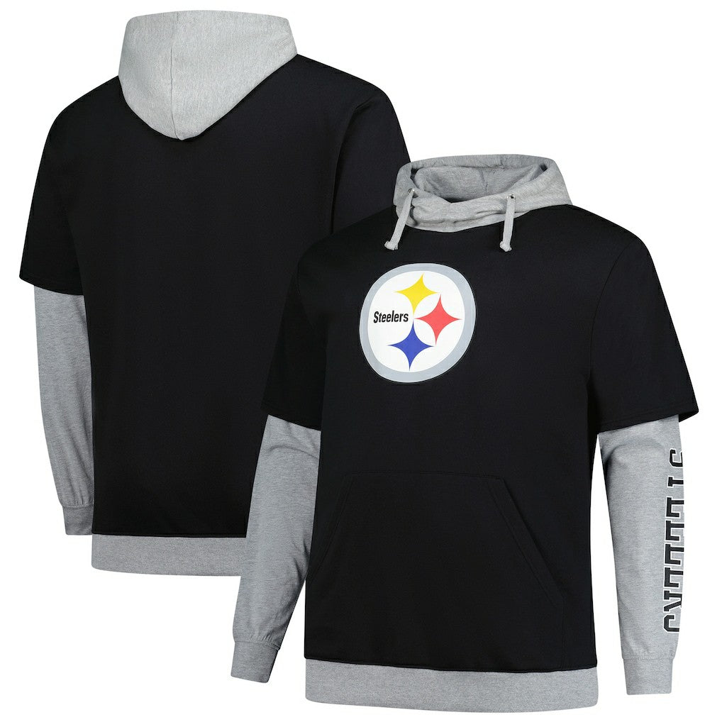 Pittsburgh Steelers Big & Tall Twofer Pullover Hoodie - Black/Heather Gray Hoodies