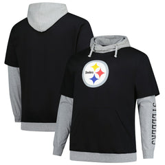 Pittsburgh Steelers Big & Tall Twofer Pullover Hoodie - Black/Heather Gray Hoodies
