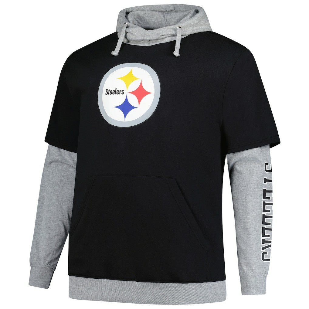 Pittsburgh Steelers Big & Tall Twofer Pullover Hoodie - Black/Heather Gray Hoodies