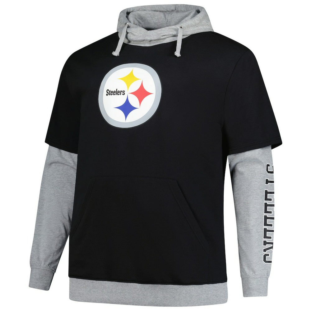 Pittsburgh Steelers Big & Tall Twofer Pullover Hoodie - Black/Heather Gray Hoodies