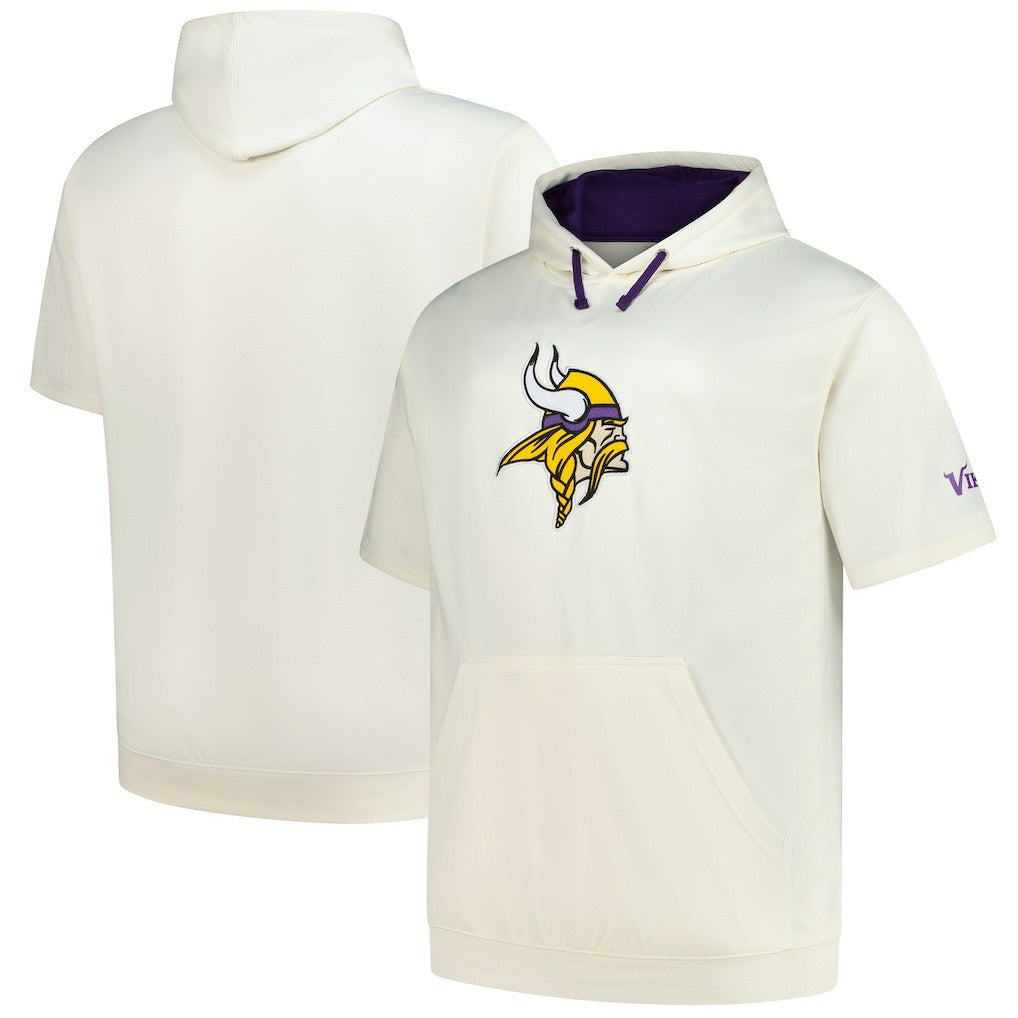 Minnesota Vikings Profile Big & Tall Chest Print and Logo Short Sleeve Pullover Hoodie - Oatmeal Hoodies