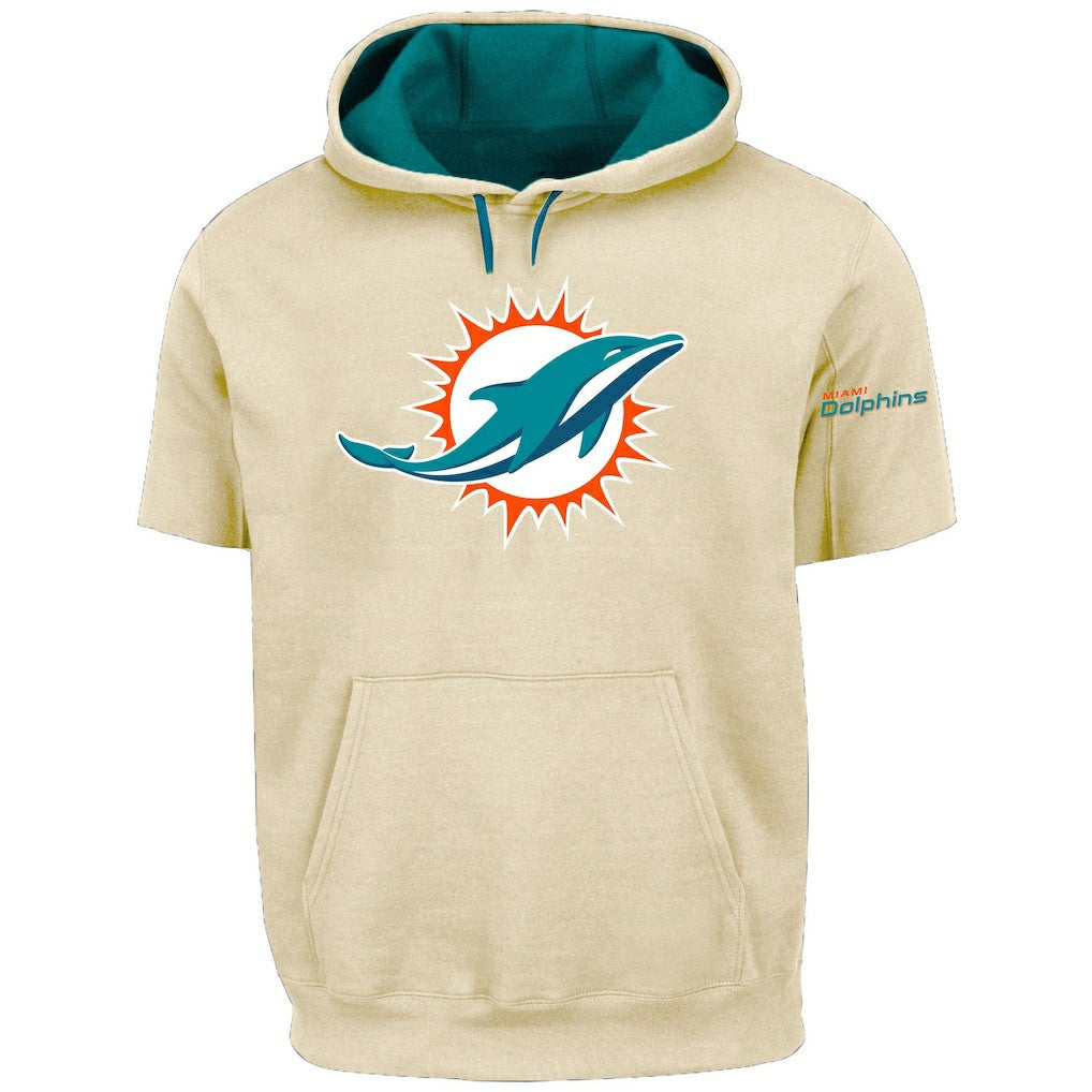 Miami Dolphins Profile Big & Tall Chest Print and Logo Short Sleeve Pullover Hoodie - Oatmeal Hoodies
