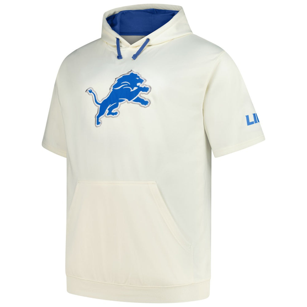 Detroit Lions Profile Big & Tall Chest Print and Logo Short Sleeve Pullover Hoodie - Oatmeal Hoodies