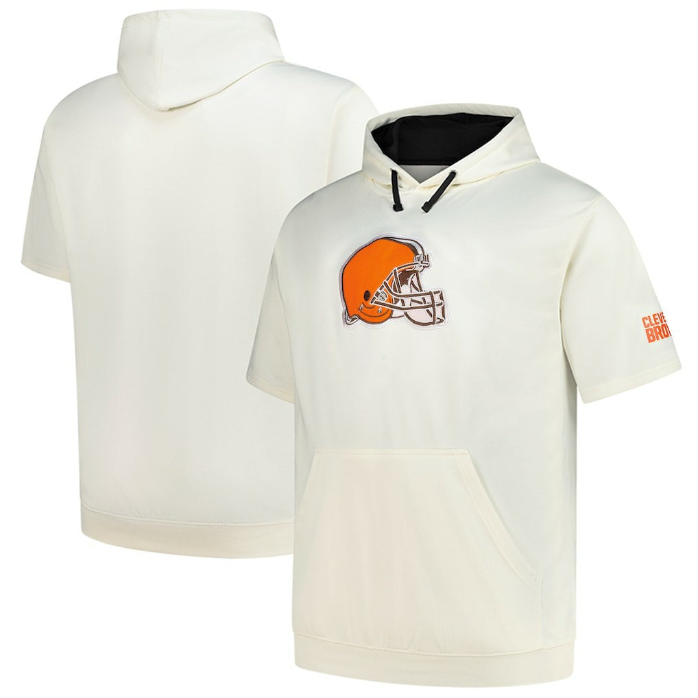 Cleveland Browns Profile Big & Tall Chest Print and Logo Short Sleeve Pullover Hoodie - Oatmeal Hoodies