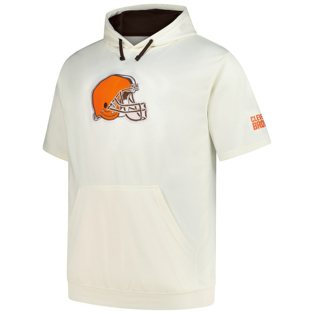 Cleveland Browns Profile Big & Tall Chest Print and Logo Short Sleeve Pullover Hoodie - Oatmeal Hoodies