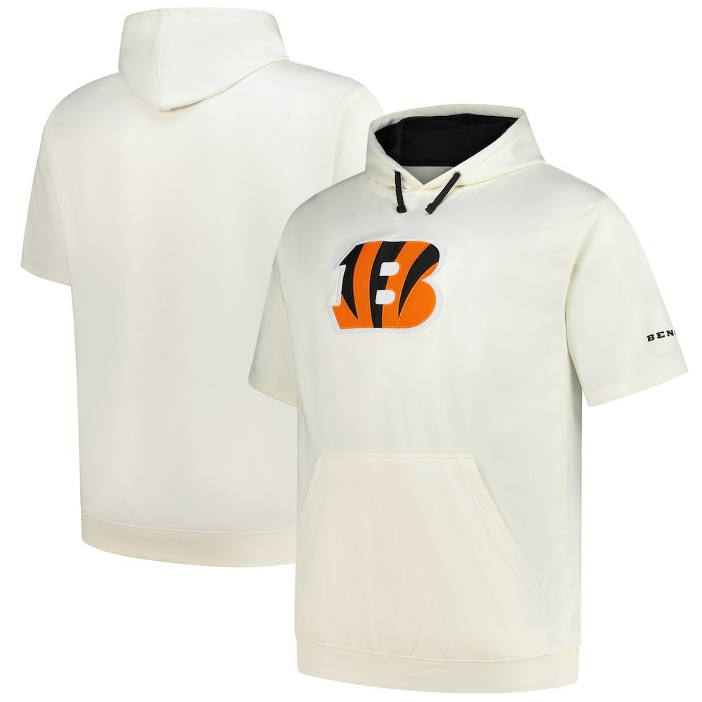 Cincinnati Bengals Profile Big & Tall Chest Print and Logo Short Sleeve Pullover Hoodie - Oatmeal Hoodies