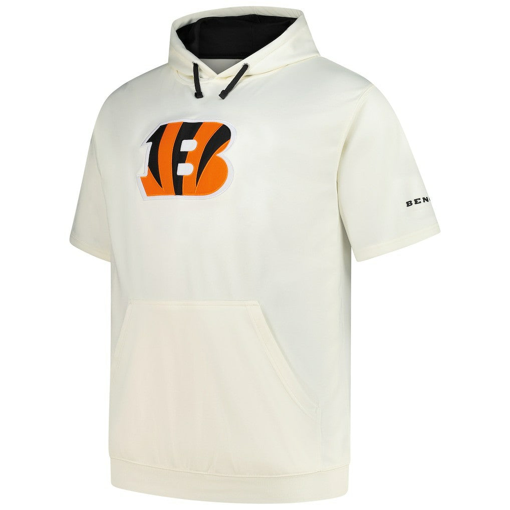 Cincinnati Bengals Profile Big & Tall Chest Print and Logo Short Sleeve Pullover Hoodie - Oatmeal Hoodies