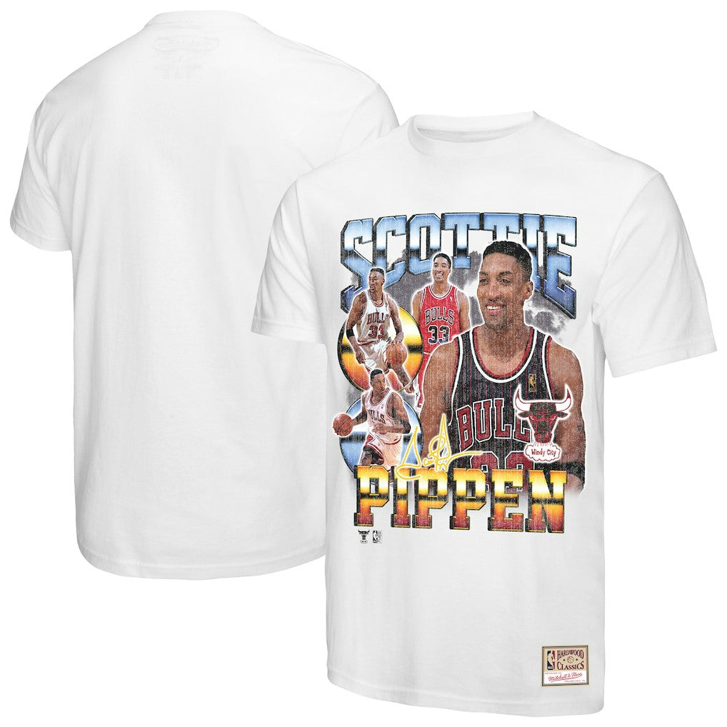 Scottie Pippen Chicago Bulls Hardwood Classics Commemorative Player Collage T-Shirt White - Mitchell & Ness