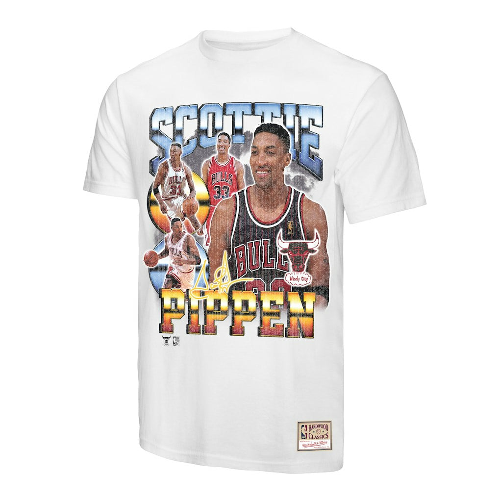 Scottie Pippen Chicago Bulls Hardwood Classics Commemorative Player Collage T-Shirt White - Mitchell & Ness