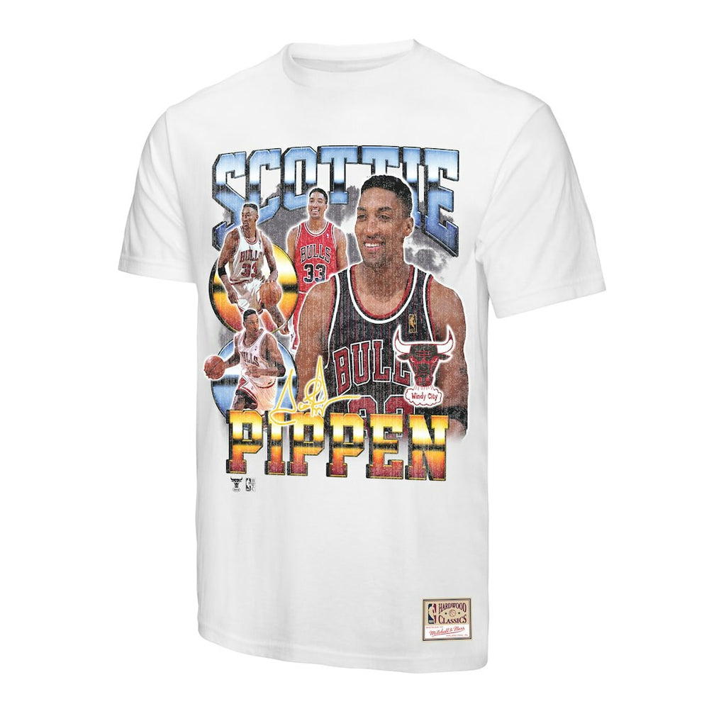 Scottie Pippen Chicago Bulls Hardwood Classics Commemorative Player Collage T-Shirt White - Mitchell & Ness