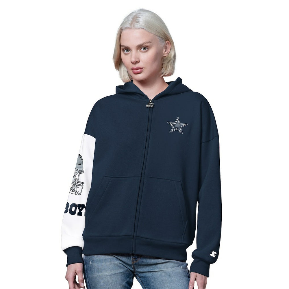 Dallas Cowboys Starter Women's 4th Down Full-Zip Hoodie - Navy Hoodies