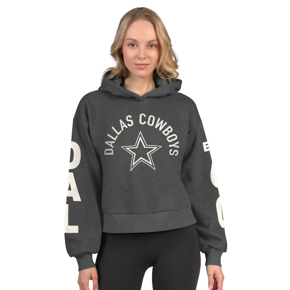 Dallas Cowboys Starter Women's Star Player Cropped Fleece Pullover Hoodie - Heather Charcoal Hoodies