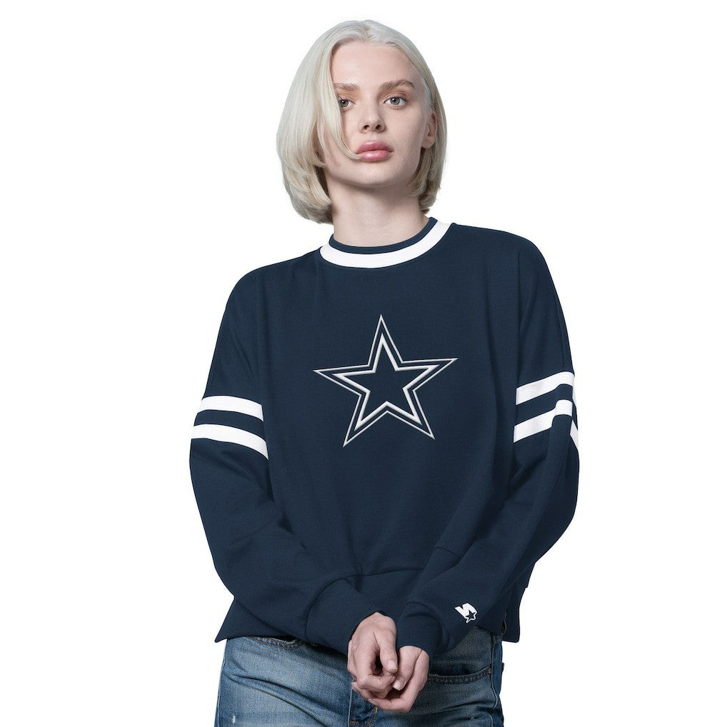 Dallas Cowboys Starter Women's Rally Drop Shoulder Cropped Sweatshirt - Navy Sweatshirts