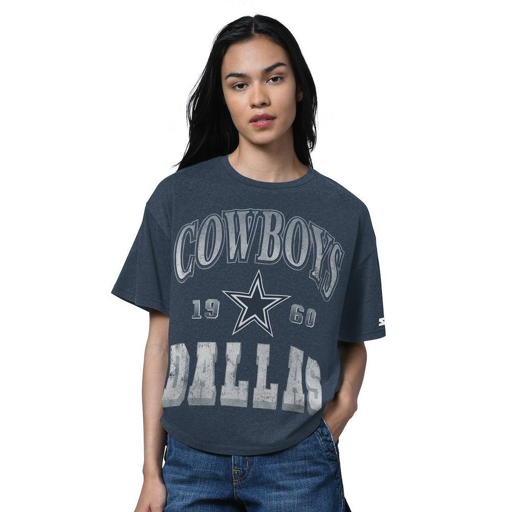 Dallas Cowboys Starter Women's Oversized Hall of Fame T-Shirt - Heather Navy T-shirts
