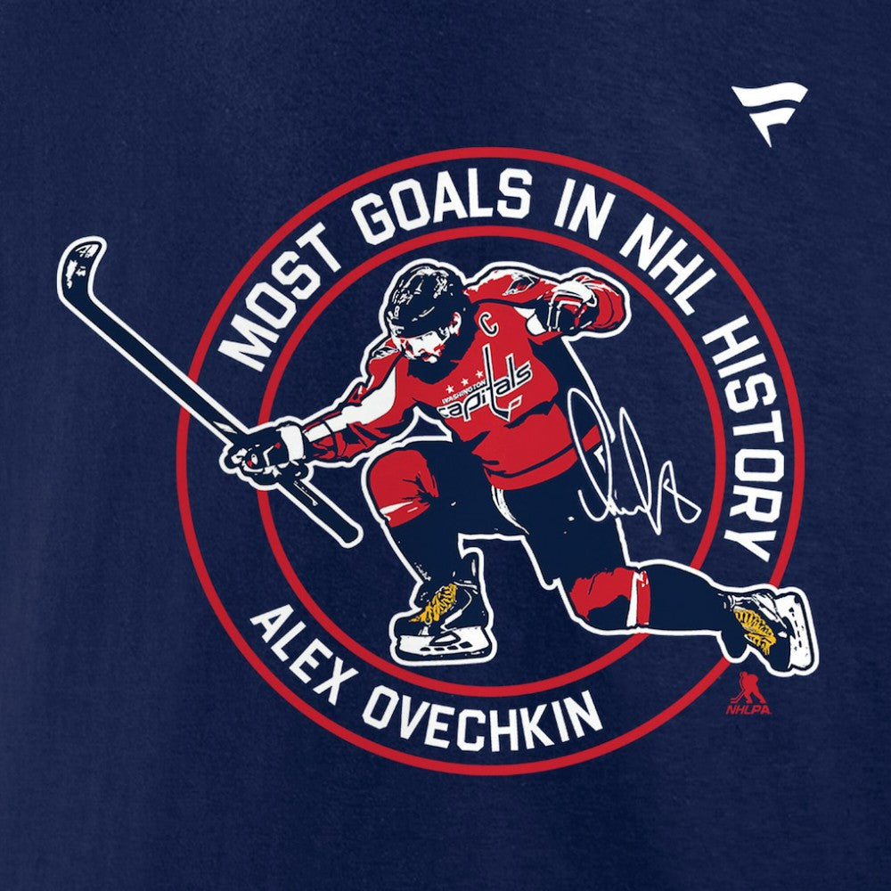 Alexander Ovechkin Washington Capitals Fanatics NHL All-Time Leading Goal Scorer Badges Long Sleeve T-Shirt - Athletic Navy | US 202976008
