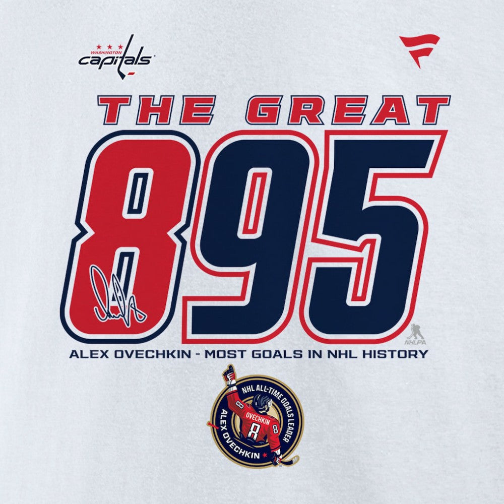 Alexander Ovechkin Washington Capitals Fanatics NHL All-Time Leading Goal Scorer The Great 895 Fleece Pullover Sweatshirt - White | US 202976011