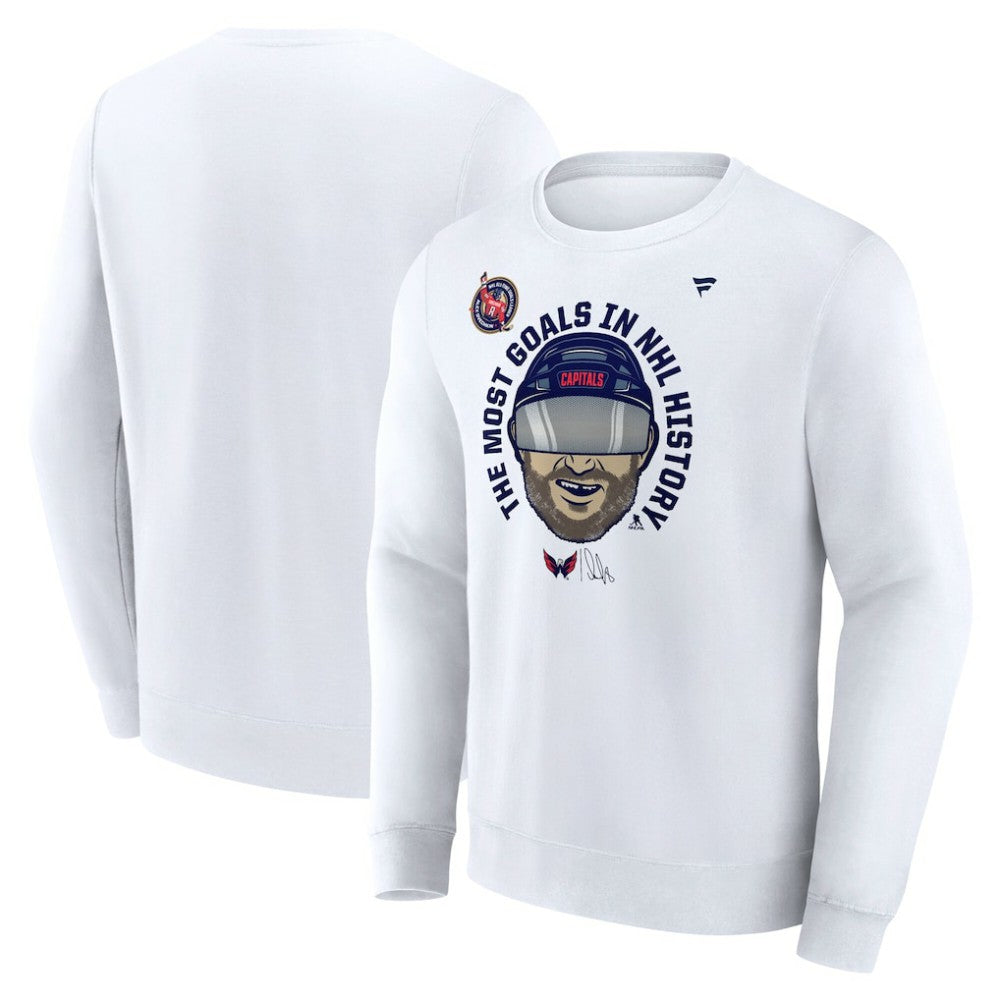 Alexander Ovechkin Washington Capitals Fanatics NHL All-Time Leading Goal Scorer GR8 Caricature Fleece Pullover Sweatshirt - White | US 202976014