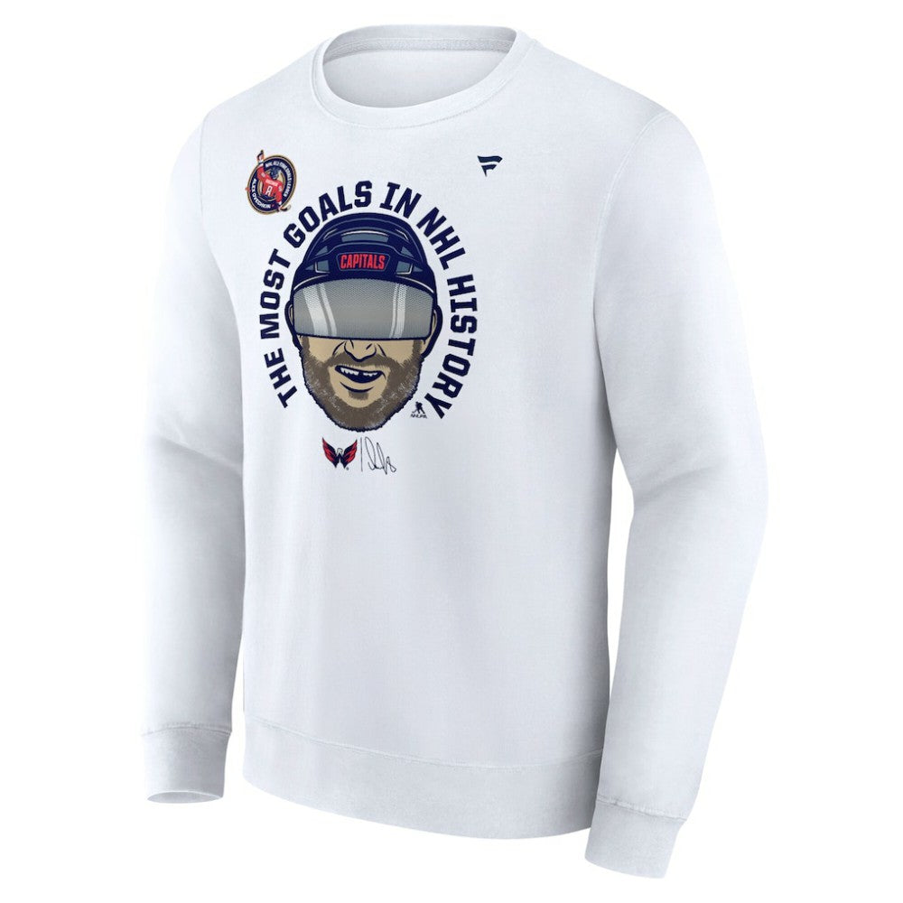 Alexander Ovechkin Washington Capitals Fanatics NHL All-Time Leading Goal Scorer GR8 Caricature Fleece Pullover Sweatshirt - White | US 202976014