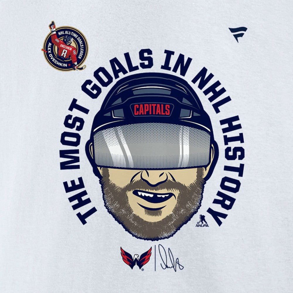 Alexander Ovechkin Washington Capitals Fanatics NHL All-Time Leading Goal Scorer GR8 Caricature Fleece Pullover Sweatshirt - White | US 202976014