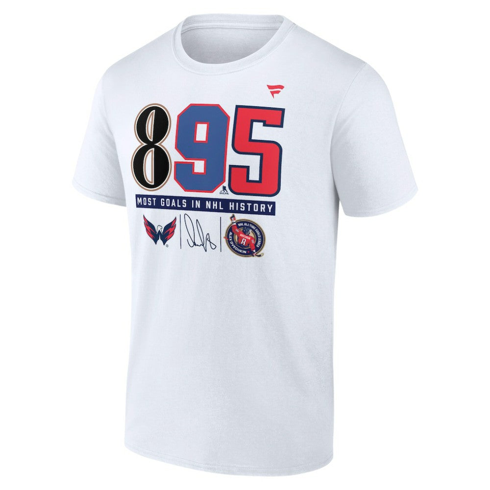 Alexander Ovechkin Washington Capitals Fanatics NHL All-Time Leading Goal Scorer The History of 895 T-Shirt - White | US 202976016