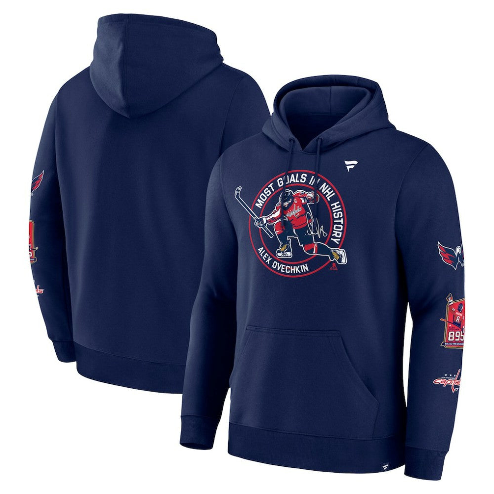 Alexander Ovechkin Washington Capitals Fanatics NHL All-Time Leading Goal Scorer Badges Pullover Hoodie - Athletic Navy | US 202979833