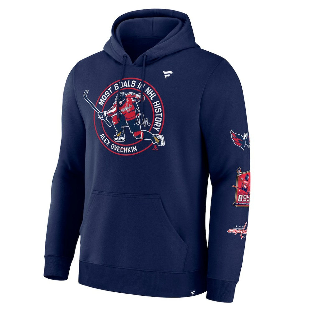 Alexander Ovechkin Washington Capitals Fanatics NHL All-Time Leading Goal Scorer Badges Pullover Hoodie - Athletic Navy | US 202979833