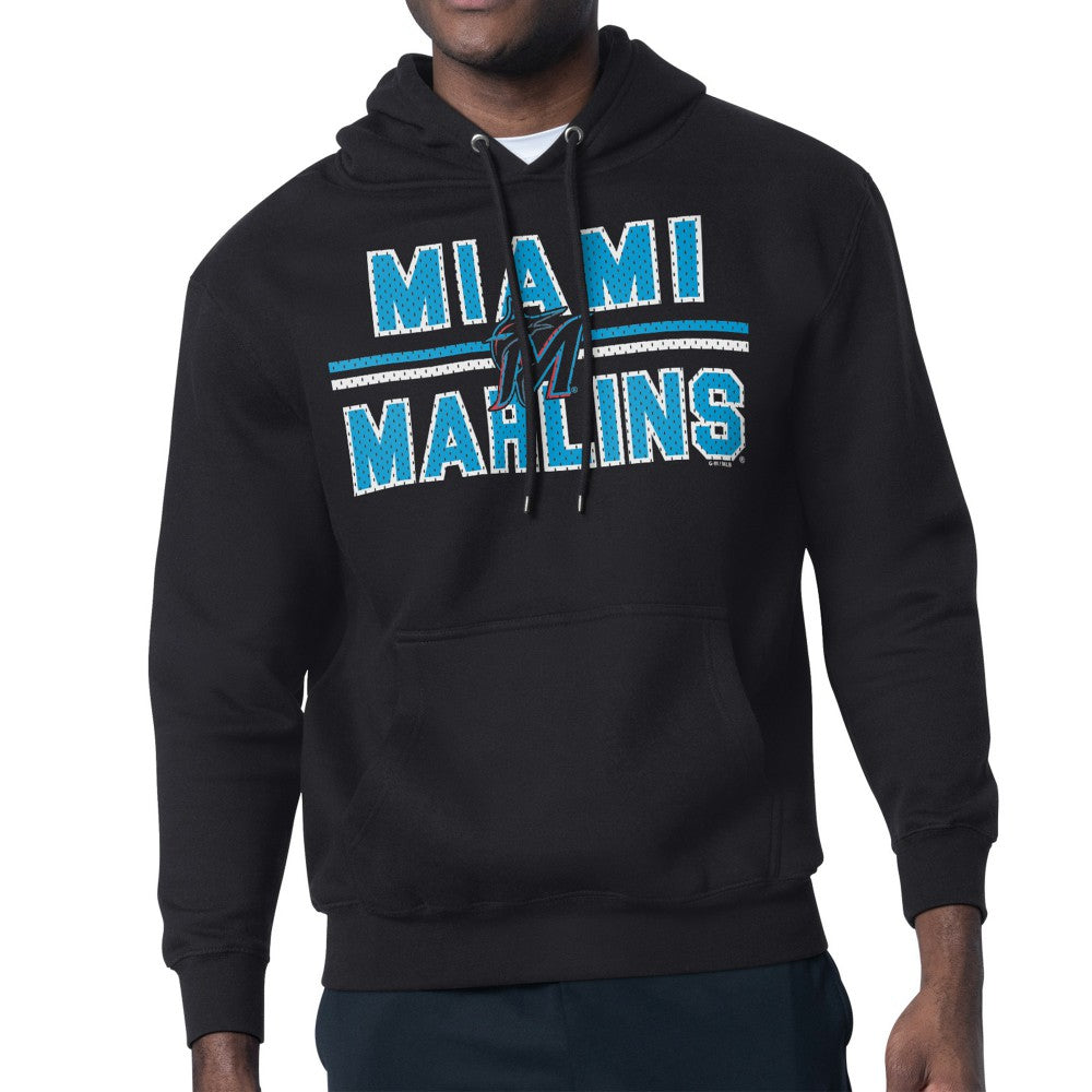 Miami Marlins Starter Team Mesh Print Graphic Pullover Hoodie - Black Hoodies