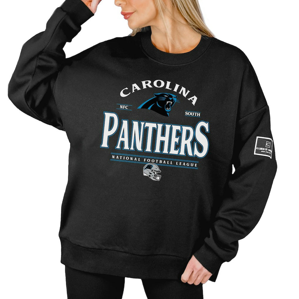 Carolina Panthers Gameday Couture Women's Oversized Players Only Black Label Pullover Sweatshirt - Black Pullover