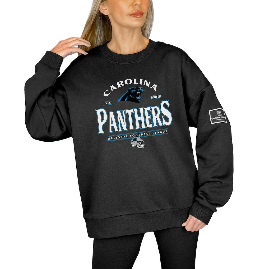 Carolina Panthers Gameday Couture Women's Oversized Players Only Black Label Pullover Sweatshirt - Black Pullover