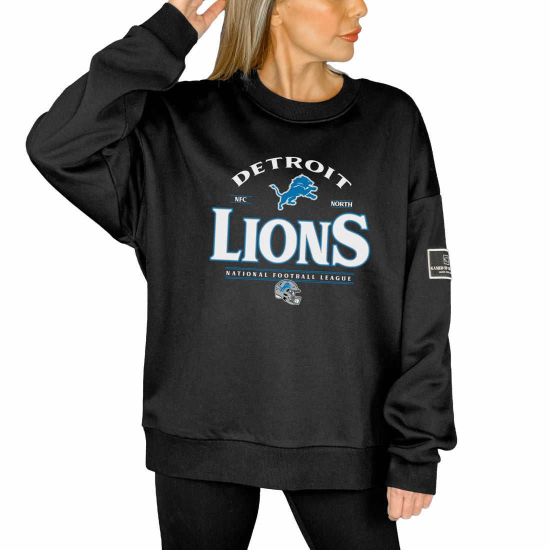 Detroit Lions Gameday Couture Women's Oversized Players Only Black Label Pullover Sweatshirt - Black Pullover